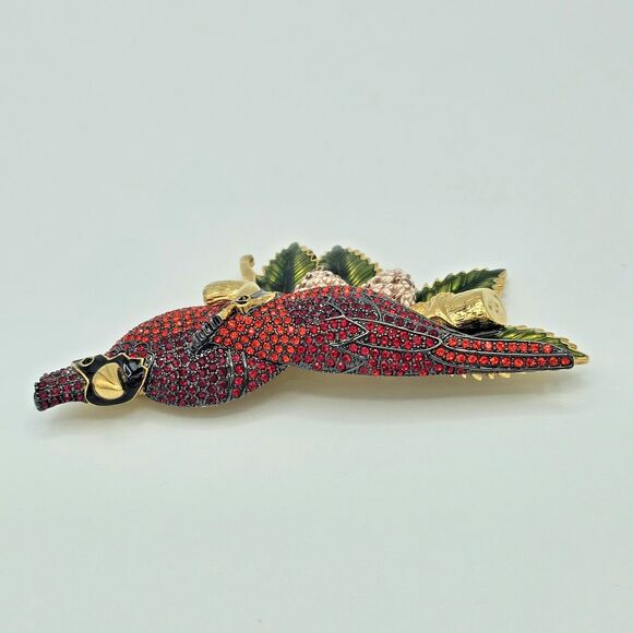 Joan Rivers Cardinal Brooch Vtg Swarovski Crystal Love Birds Winter Holiday Pin - Picture 10 of 15